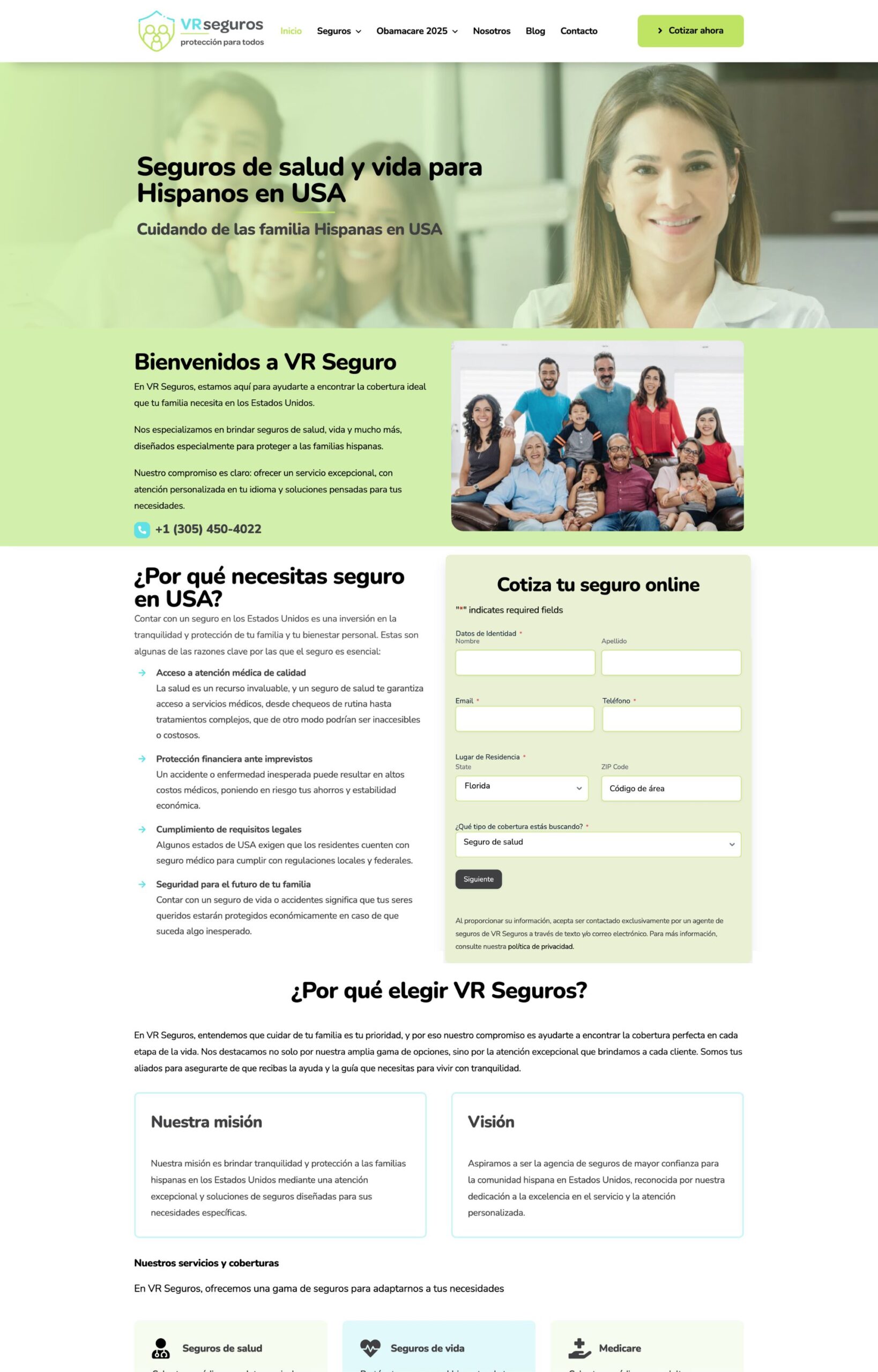 Insurance service website home page