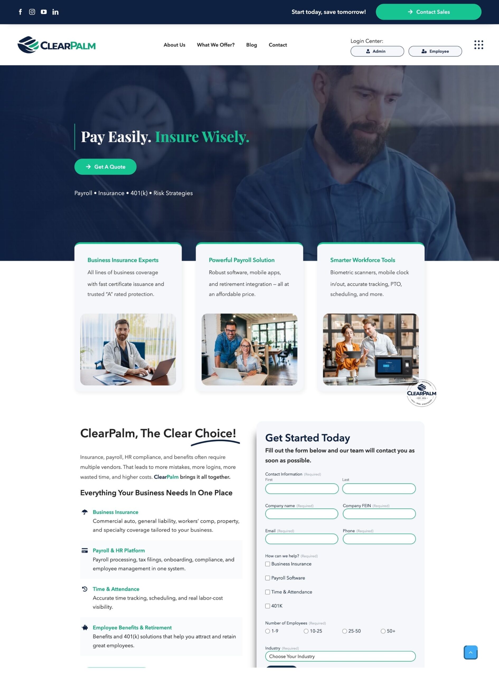 Insurance service website home page
